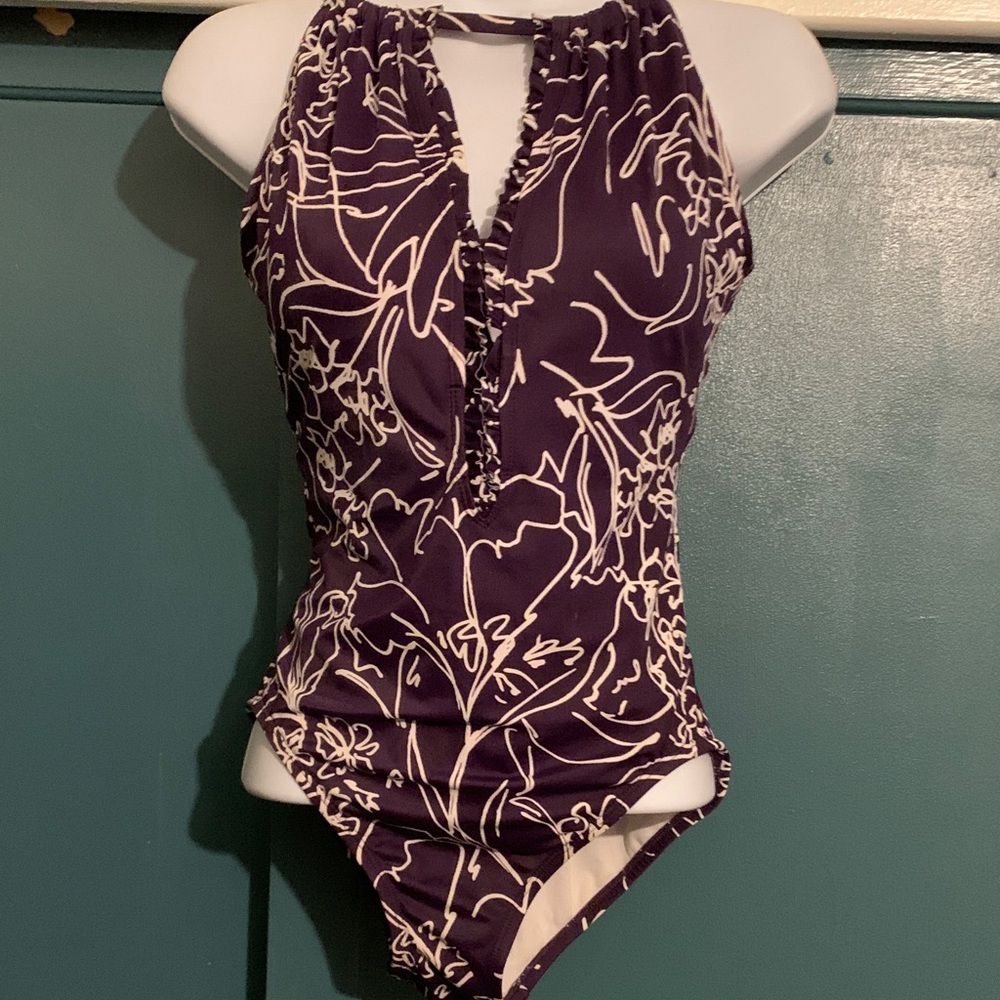 Aqua Green Purple Floral One Piece Swimsuit & Merona shorts
